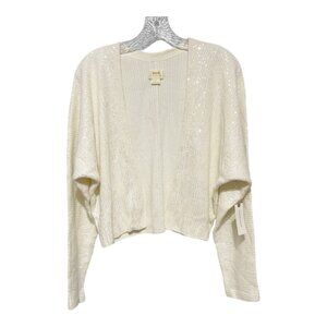 Maeve Anthropologie M/L Ivory Iridescent Sequin Ivory Cropped Cardigan N…
